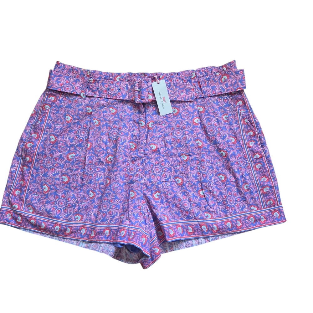 Vineyard Vines Shorts 20 Plus‎ Katama Tie Belted Floral High Waisted